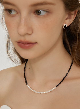 MORI DORI黑白淡奶博主fever同款天然珍珠拼接黑晶石项链串珠轻奢