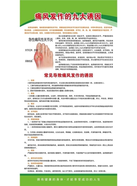 痛风调理筒介 痛风应注重控制与预防 痛风发作的九大诱因 海报