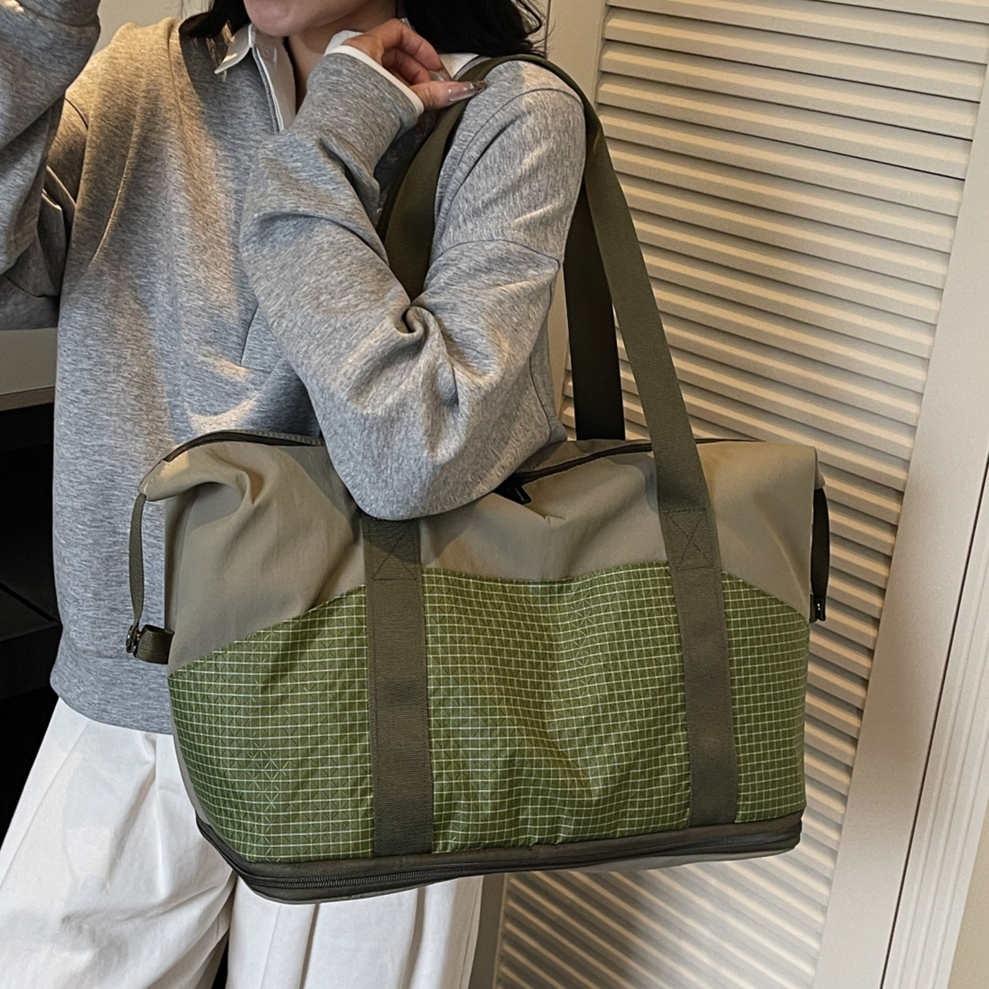 时尚简约托特包女大容量轻便旅行包袋可套拉杆箱短途出差包行李袋,淘宝优惠券,粉丝福利购,淘宝优惠卷