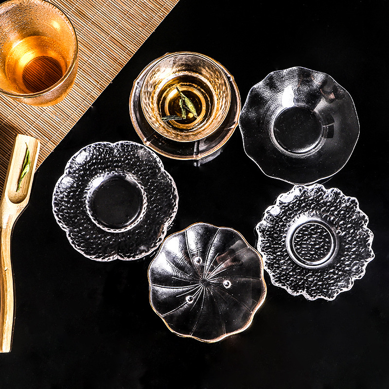 手工玻璃杯莲花透明茶杯垫隔热垫托茶垫茶碟日式防滑茶道茶杯垫托 - 图1