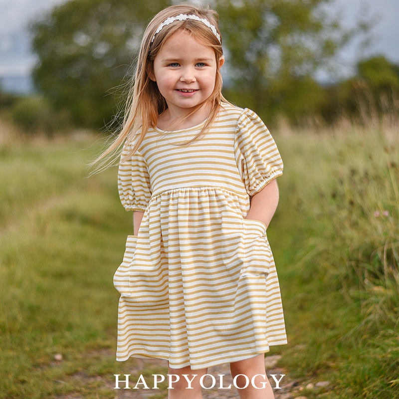 Happyology英国女童连衣裙条纹短袖裙子英伦纯棉儿童可爱连身裙夏,淘宝优惠券,粉丝福利购,淘宝优惠卷