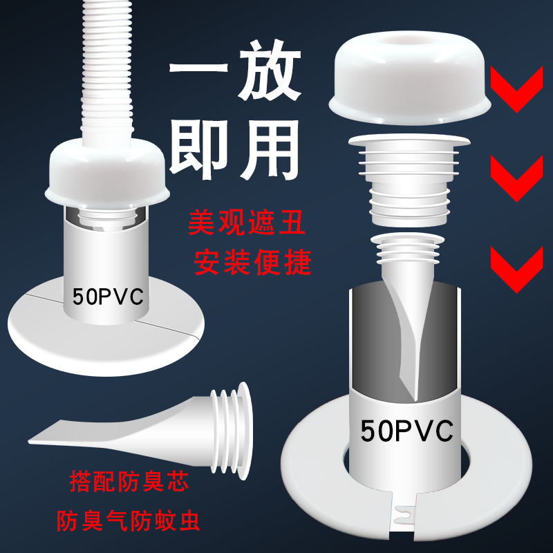 洗脸盆50下水管防臭塞装饰盖遮丑密封塞厨房洗衣机地漏防反味神器 - 图2