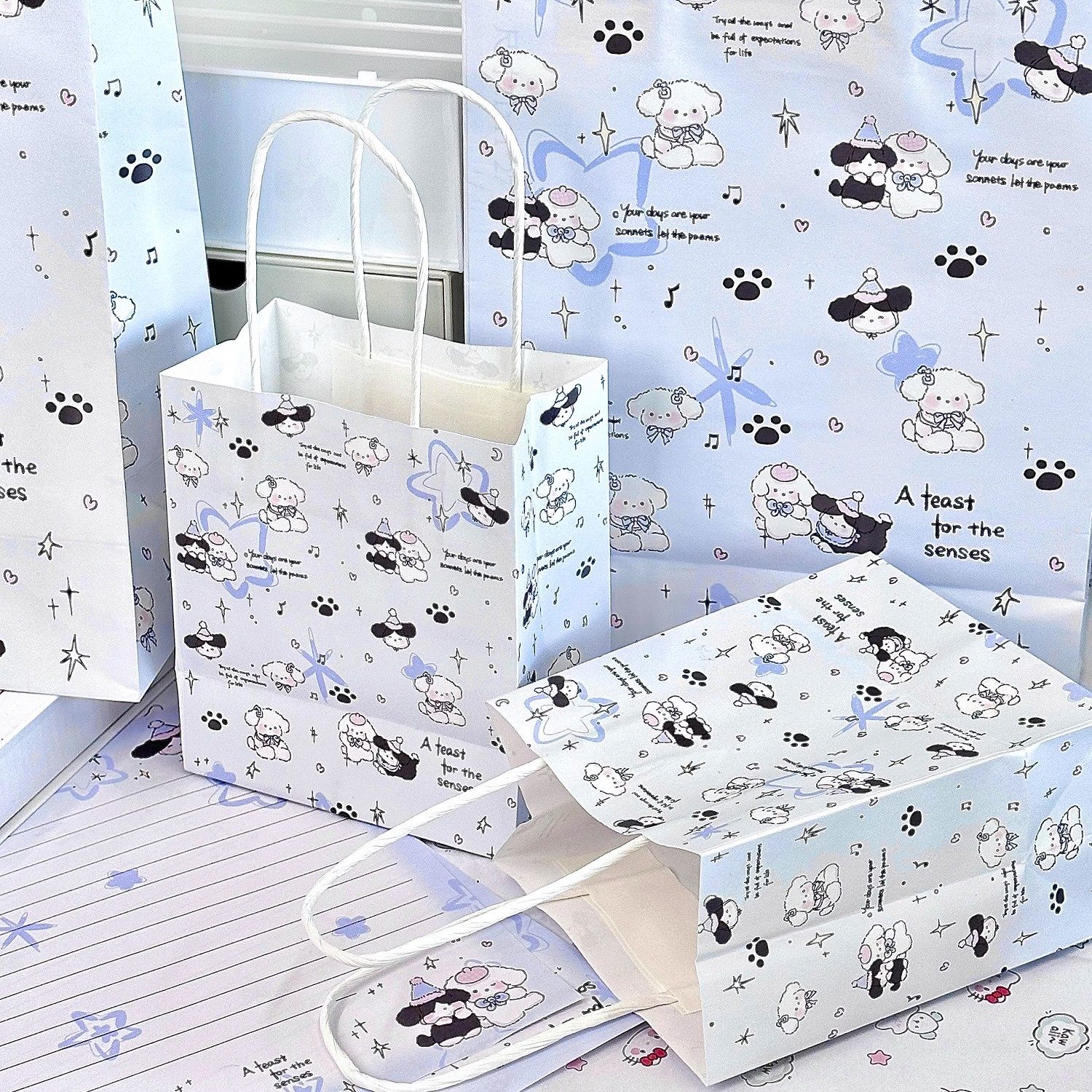 新款星星小狗印花礼品袋收纳牛皮纸加厚大容量可爱生日七夕送礼物,淘宝优惠券,粉丝福利购,淘宝优惠卷