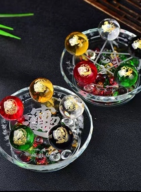 五路财神聚财阵水晶球桌面摆件五行转金木水火土运珠招财2026新年