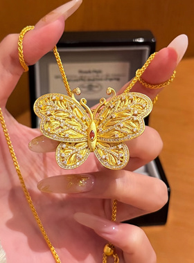 秘境古法镂空点钻花丝大蝴蝶项链