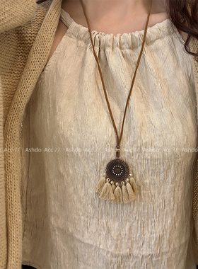 波西米亚复古流苏长款项链女异域民族风吊坠百搭挂脖毛衣链配饰品