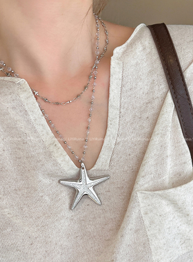 双层叠戴海星串珠项链女