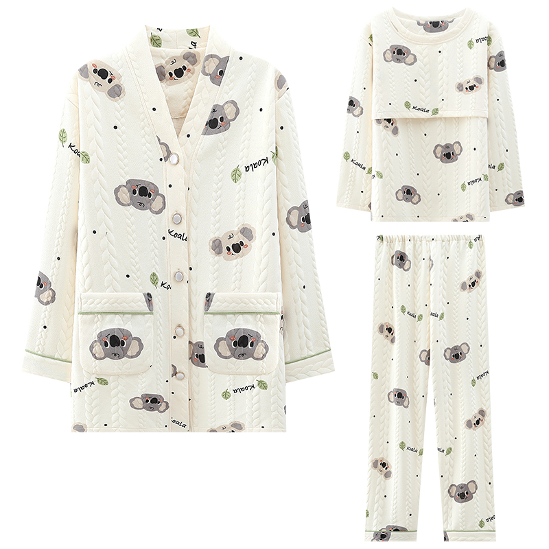 熊猫皇后月子服冬季纯棉产后产妇哺乳期空气棉孕妇喂奶睡衣秋冬款