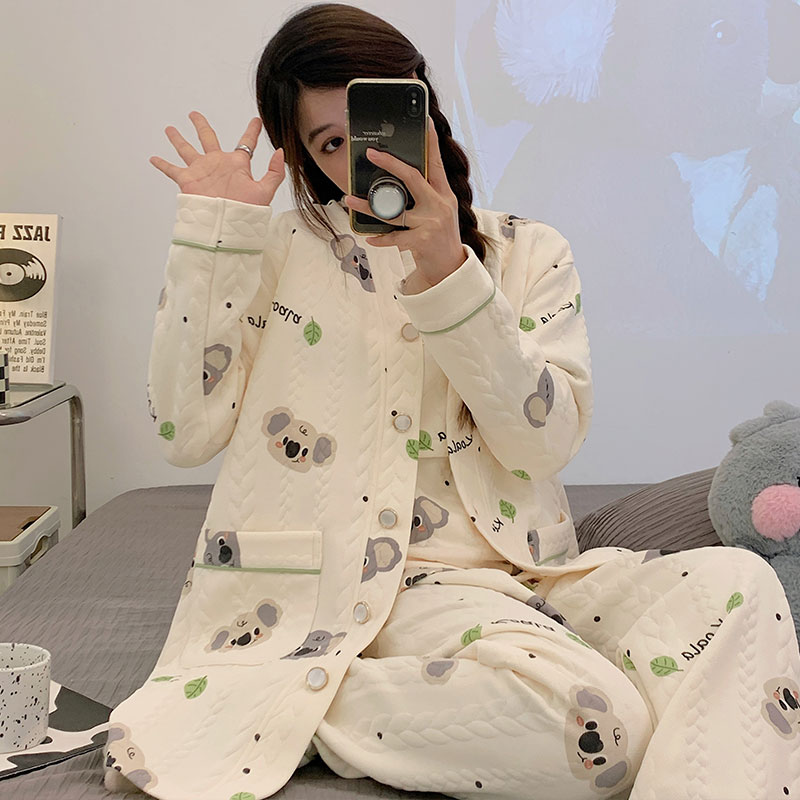 熊猫皇后月子服冬季纯棉产后产妇哺乳期空气棉孕妇喂奶睡衣秋冬款