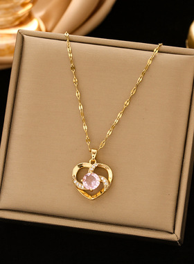 【钛钢】爱心流行元素奢华跨境宴会婚庆项链女网红百搭锁骨链