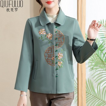 ເຄື່ອງນຸ່ງແມ່ອາຍຸກາງປີ embroidered jacket ແບບຈີນ 2024 ເຄື່ອງນຸ່ງຜູ້ຍິງໄວກາງຄົນແລະຜູ້ສູງອາຍຸໃຫມ່ໃນພາກຮຽນ spring ແລະດູໃບໄມ້ລົ່ນ lapel ບາດເຈັບແລະເທິງ