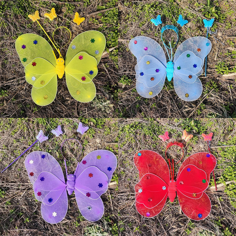 儿童节翅膀发光LDE背饰蝴蝶天使翅膀套装小女孩背带幼儿表演玩具 - 图1