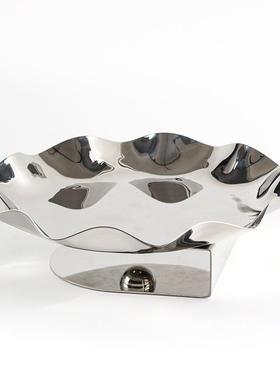 极简软装饰品悬空花边不锈钢果盘摆件样板房设计师艺术酒店收纳盘