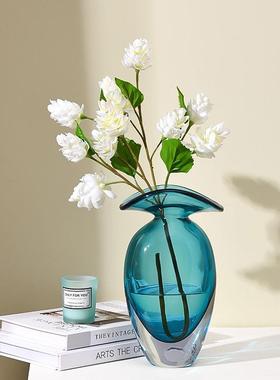 轻奢创意花边琉璃家居样板房软装饰品客厅餐桌玻璃花瓶插花器摆件