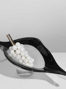 轻奢玻璃果盘客厅茶几摆件样板间软装餐桌面收纳托盘家用琉璃果盘