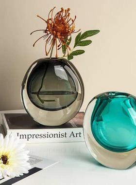 简约现代玻璃花瓶轻奢样板房软装饰客厅摆件桌面插花创意琉璃花器