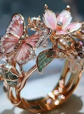 日韩蝴蝶花朵开口戒指女高级感气质甜美独特指环小众潮流冷淡风