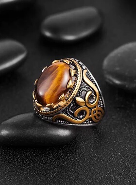 复古虎眼戒指男霸气扳指小众高级感气质潮流独特指环配饰欧美独特