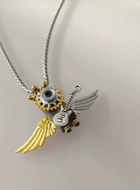 手工diy蒸汽朋克风天使吉他机器人吊坠项链包包挂件小众礼物配饰