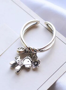 马上有钱花开口戒指女复古新中式创意小众个性国潮指环配饰独特