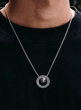 复古道系太极八卦双层吊坠项链男新中式小众民族风个性配饰潮流