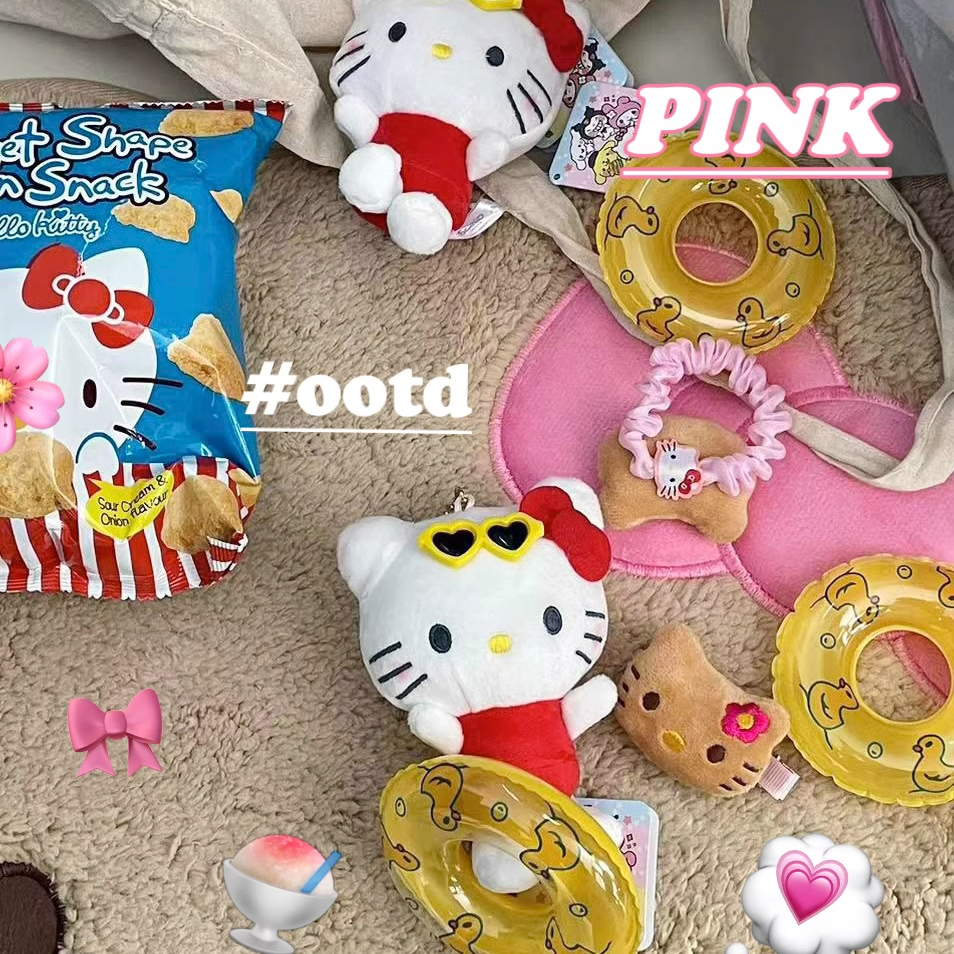 哈喽黑皮kitty挂件迷你游泳圈玩具hellokitty玩偶公仔包包钥匙扣 - 图2