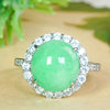 Silver inlaid natural Burmese jade ring A-grade fashionable and full of green sun green jade egg-faced open ring