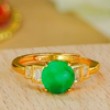Natural Burmese material A grade jadeite ring, silver inlaid, fashionable light luxury full green jadeite green round brand living ring for women