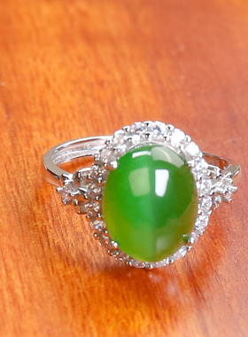 新款戒指和田玉戒指天然和田玉精致百搭满绿碧玉猫眼戒指节日送礼