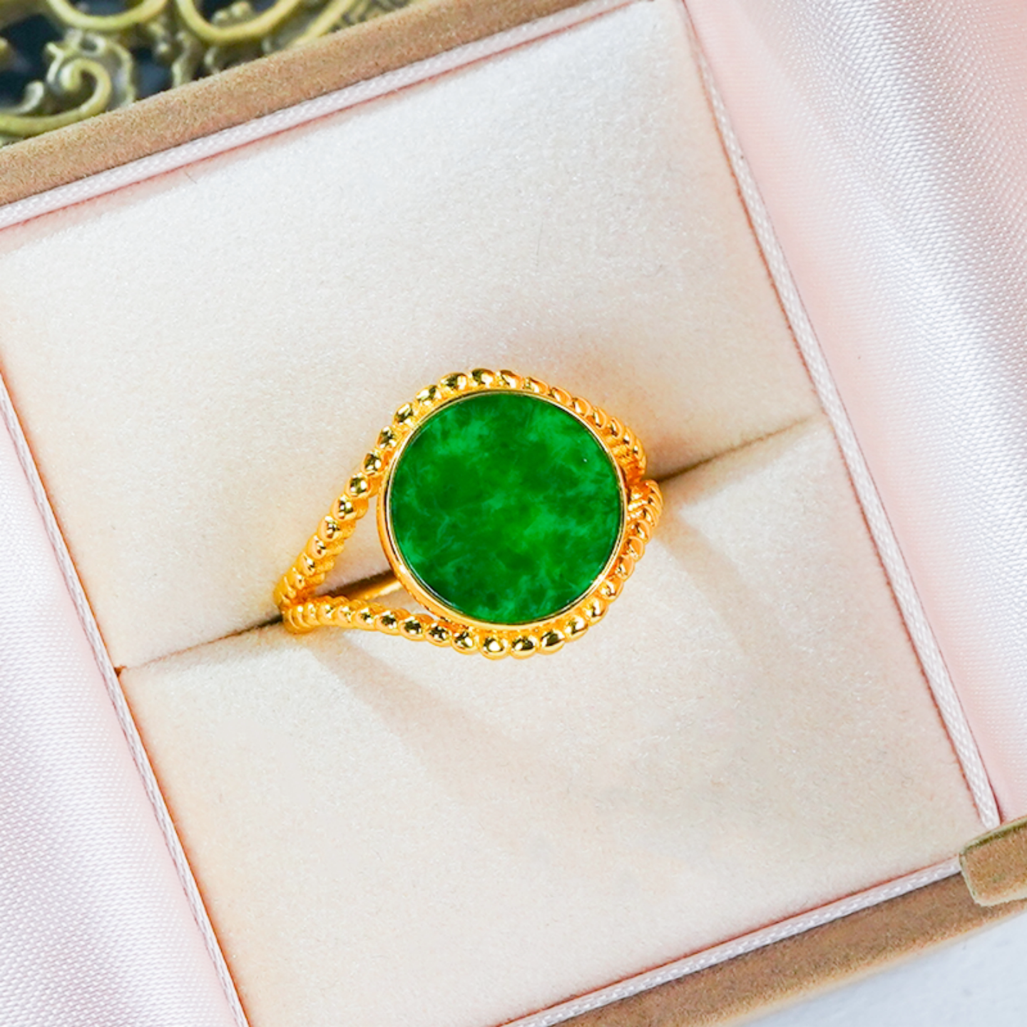 925 silver set with natural spicy green jade living ring