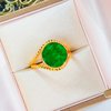 925 silver set with natural spicy green jade living ring