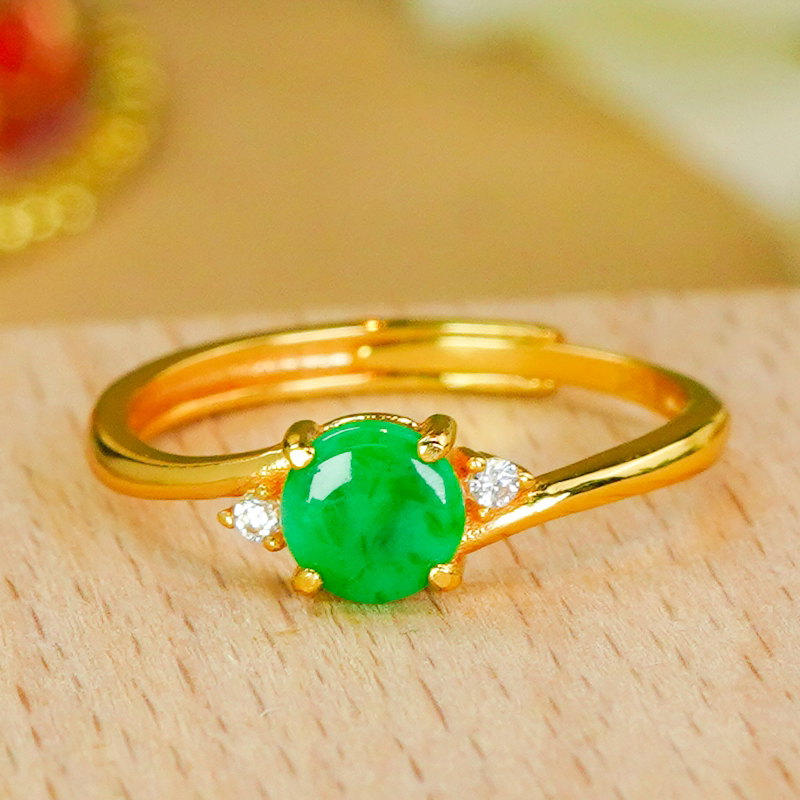 Natural Burmese material A grade jade ring with silver inlay, fashionable and simple full green jade green round brand live ring for women
