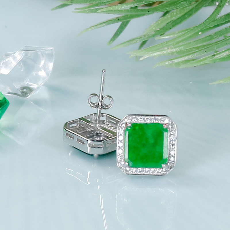 生日礼物送老婆天然翡翠A货银镶满绿精致时尚方形小方糖方牌耳钉,淘宝优惠券,粉丝福利购,淘宝优惠卷
