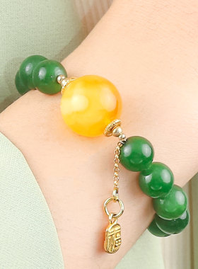 福气满满时尚设计高级感气质银镶天然和田玉碧玉圆珠珠手串手链