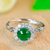 Valentine's Day gift 925 silver inlaid with natural jade A-grade fashionable hollow design full green cabochon jade ring