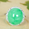 Mid-Autumn Festival gift silver inlaid natural Burmese jade ring Jade A cargo full of green sun green egg face open ring