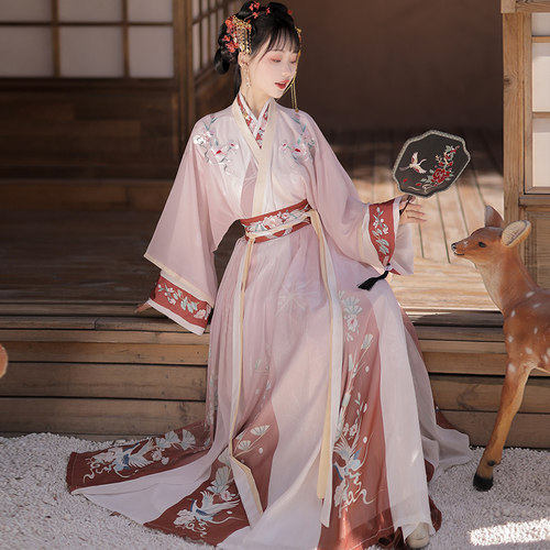 原创正品【鹤云归】晋制汉服女中国风绣花交领齐腰襦裙日常古装春 - 图1