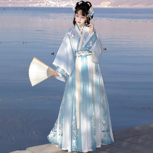 原创正品【鹤云归】晋制汉服女中国风绣花交领齐腰襦裙日常古装春 - 图0