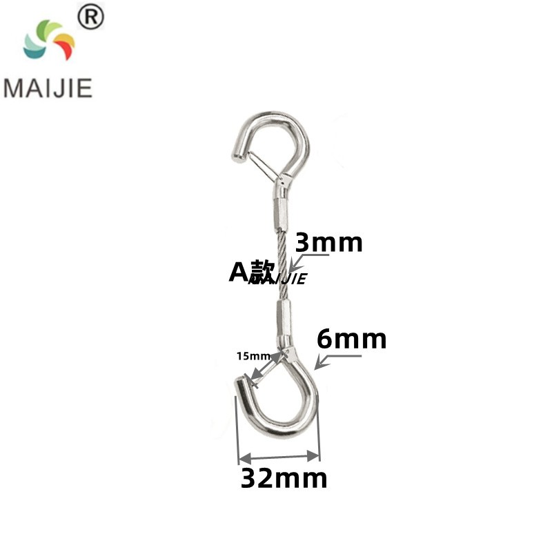 3-4mm加粗钢丝绳钢丝吊绳双头钩可调节挂钩锁扣挂画器卡扣吊锁线-图1