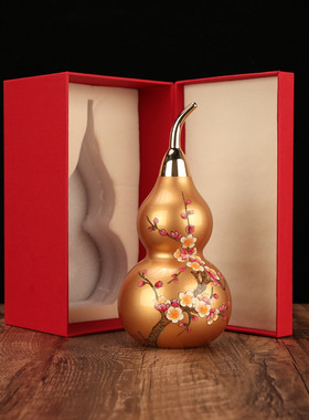 纯铜葫芦手绘桃花图案福禄开盖