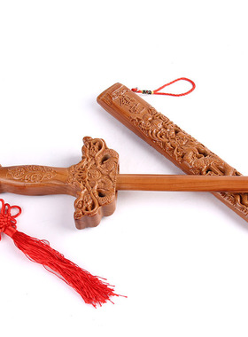 纯桃木剑木雕剑双龙剑九龙剑挂件