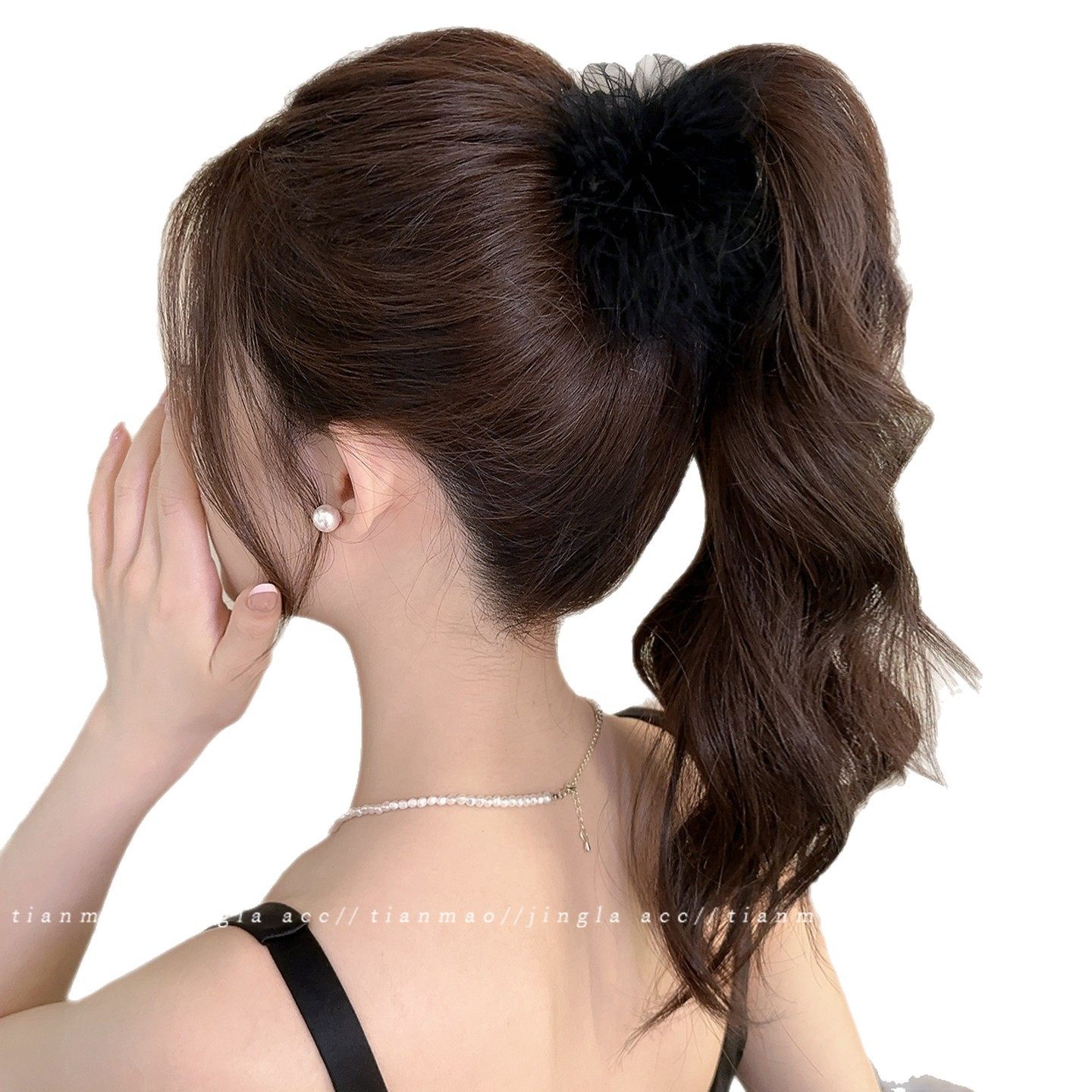 黑色羽毛抓夹高马尾固定网纱蝴蝶结发夹女后脑勺显发量鲨鱼夹,淘宝优惠券,粉丝福利购,淘宝优惠卷