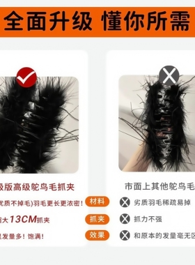 秋冬四倍毛量大号羽毛抓夹头饰