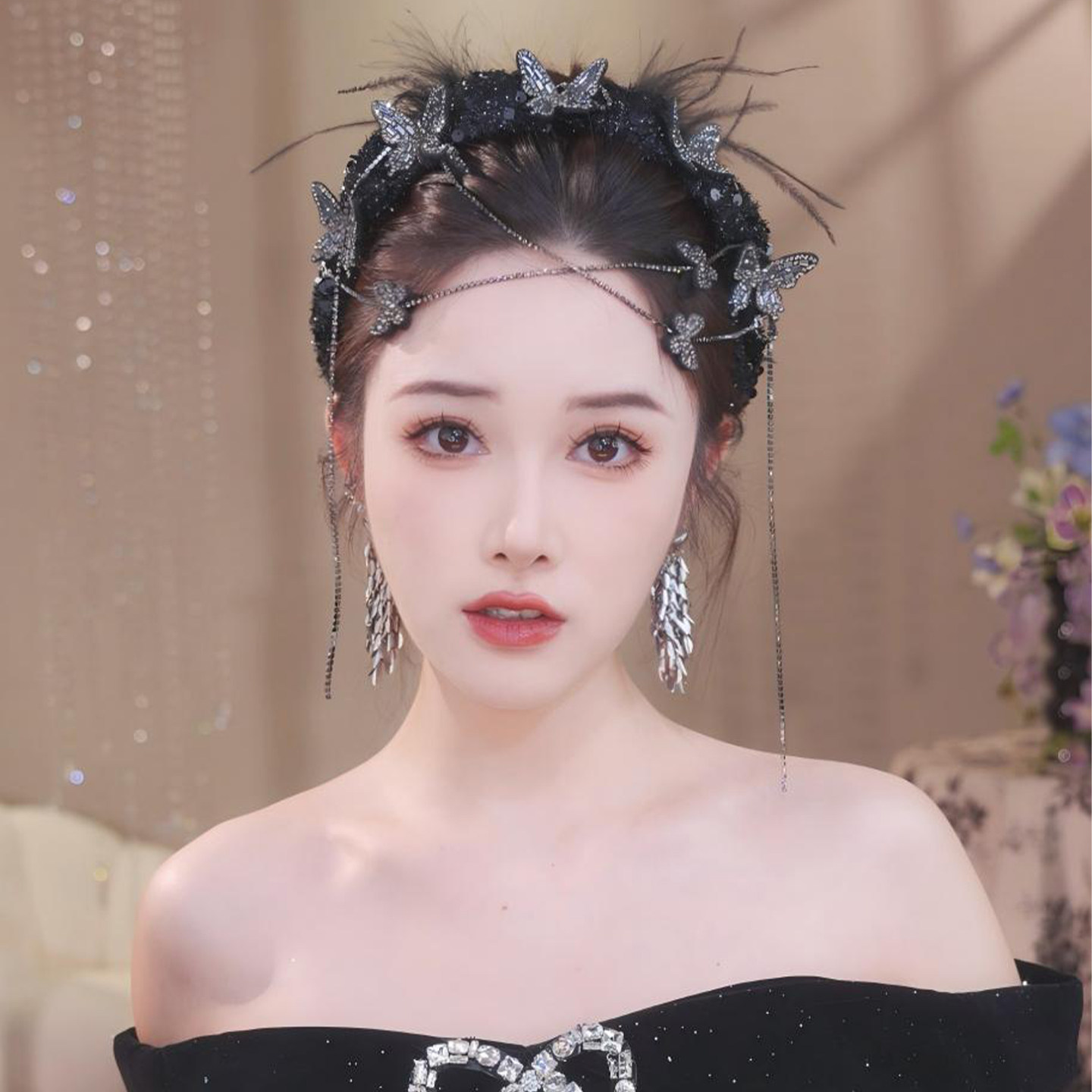 古风盘发蝴蝶流苏发箍女款高级感轻奢发饰2025新款头箍发卡头饰,淘宝优惠券,粉丝福利购,淘宝优惠卷