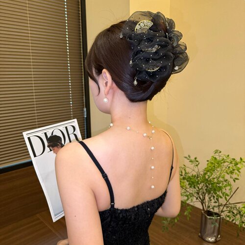 国风裙摆扇骨流苏抓夹2025新款高级感后脑勺褶皱云朵泡泡发夹女 - 图3