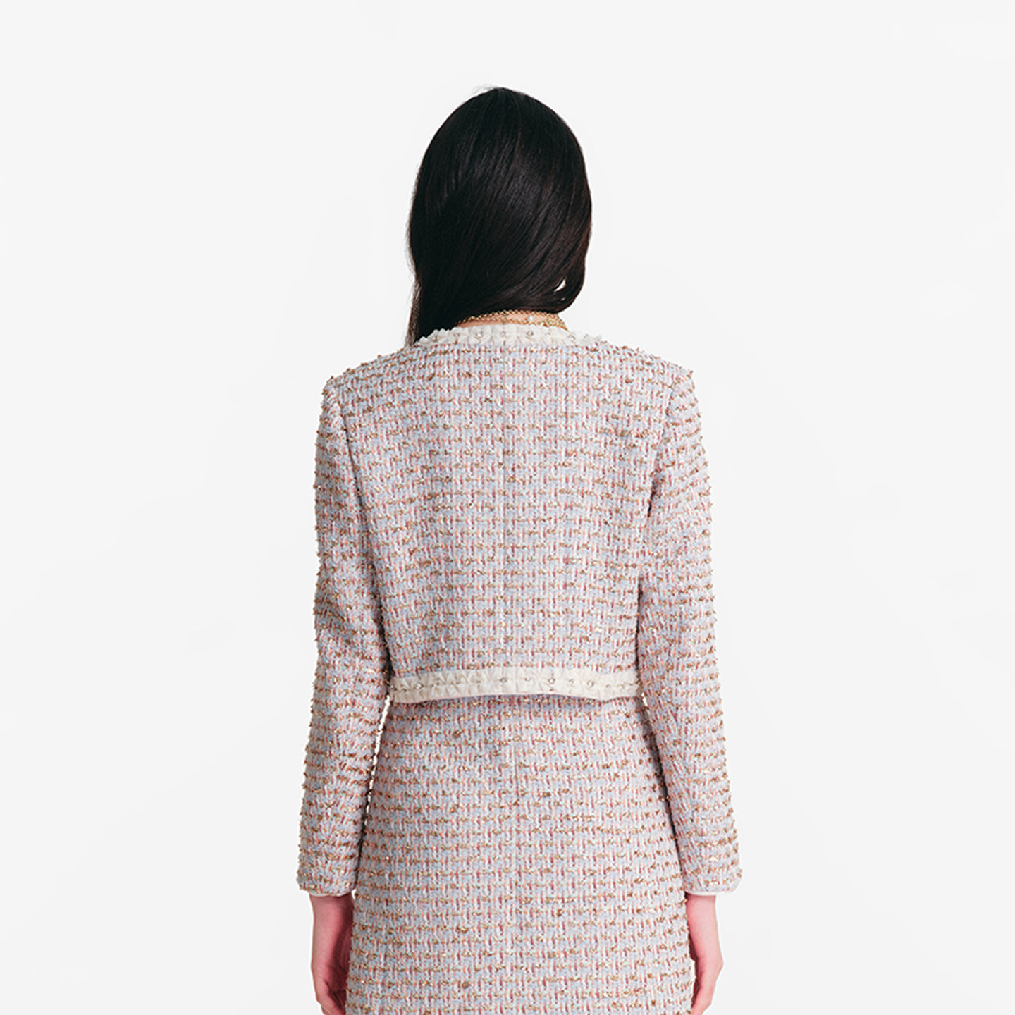 DIANAVEVINA2026春季新款小香风粗花呢欧根纱花边V领修身女短外套,淘宝优惠券,粉丝福利购,淘宝优惠卷