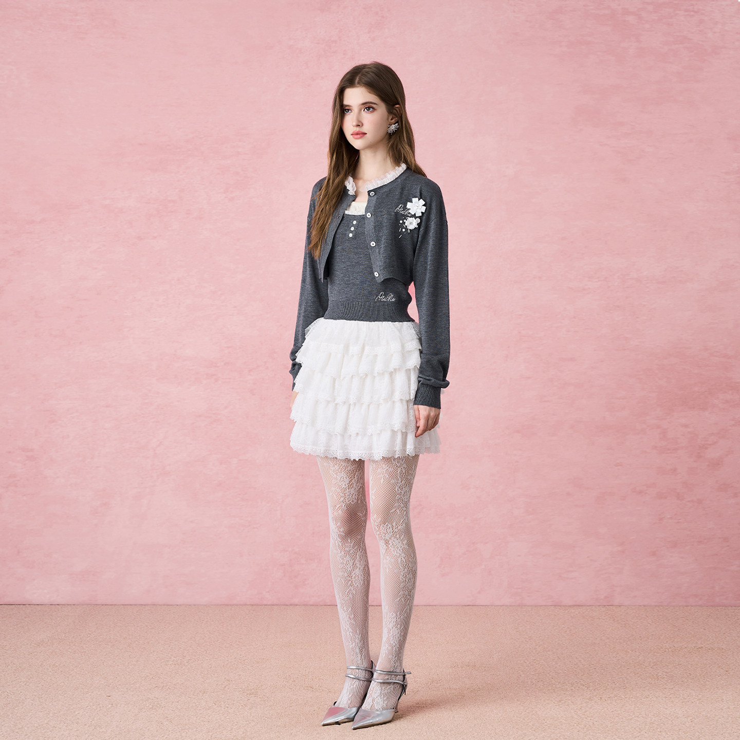 DIANAVEVINA冬季新款蕾丝领毛衣针织开衫女长袖立体花朵外套,淘宝优惠券,粉丝福利购,淘宝优惠卷