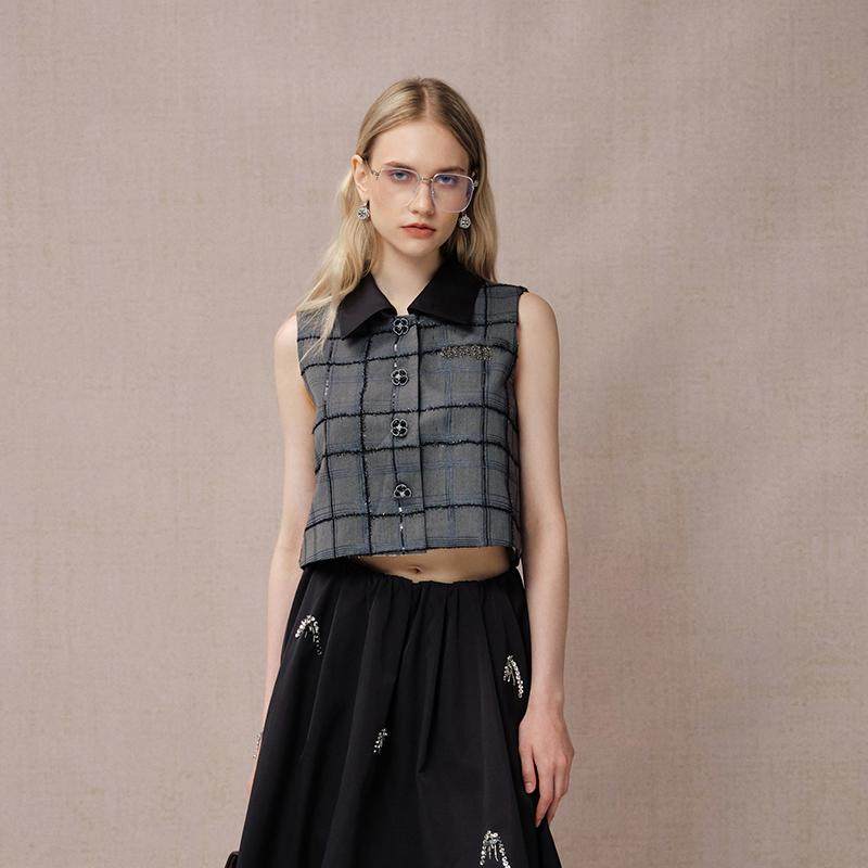 DIANAVEVINA秋季新款时尚套装女小香风短款背心马甲格纹半裙,淘宝优惠券,粉丝福利购,淘宝优惠卷