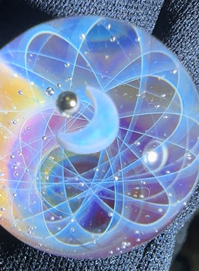 超炫梦幻彩虹琉璃玻璃星空球吊坠，蓝星最炫月亮金珠版银河系项链