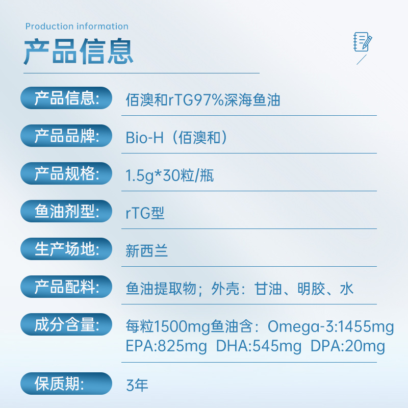 【5瓶装必囤】BIOH佰澳和新西兰进口rTG97%高纯度深海鱼油中老年